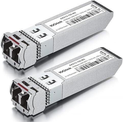 10Gtek 10GBase-LR SFP+ Transceiver, 10G 1310nm SMF SingleMode Fiber Optic Module, 10km, for Cisco SFP-10G-LR, Meraki MA-SFP-10GB-LR, Ubiquiti UniFi UF-SM-10G, Fortinet, Mikrotik, Netgear, Pack of 2|B08BP4M8LV