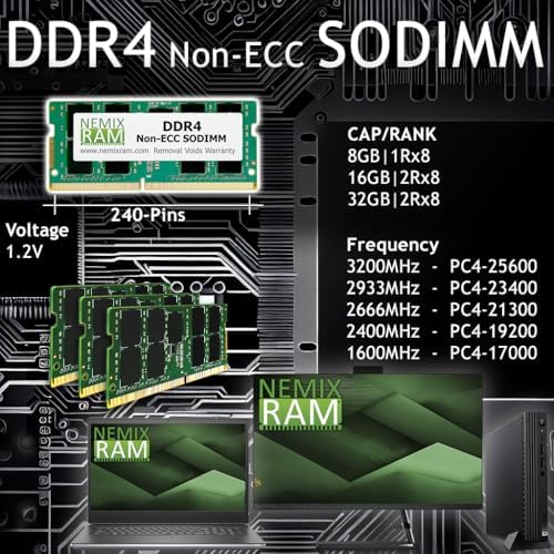 NEMIX RAM 64GB (2X32GB DDR4 2666MHZ PC4-21300 2Rx8 1.2V CL19 260-PIN Non-ECC SODIMM Laptop PC Memory KIT