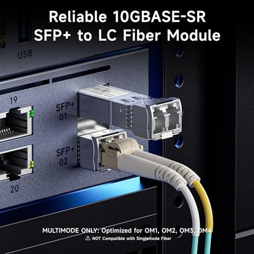 Cable Matters 2-Pack 10GBASE-SR SFP+ to LC Multimode 10G Fiber Transceiver Module, 10G, MMP Fiber, Up to 300m, for Cisco, Ubiquiti, TP-Link, D-Link, MikroTik, Netgear, Supermicro, HPE Aruba|B07TTKHG6T