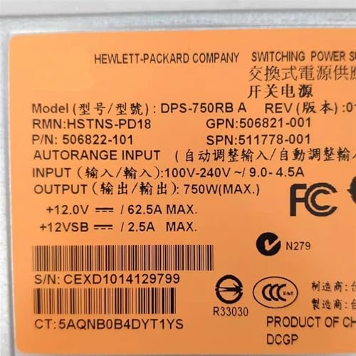 511777-001 511778-001 for DL360 380 G6 G7 G8 Server Power Supply 460W 750W DPS-750RB A DPS-460EB A 499249-001 506821-001(1Pc 511777-001 460W