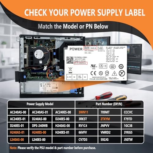 H240AS-01 H240AS-00 L240AS-00 2TXYM 3WN11 240W Optiplex 7010 SFF Power Supply for Dell Optiplex 390 790 960 990 3010 9010 Small Form Factor Systems CCCVC 3RK5T ac240as-00 D240ES-00|B07C7CVM4M