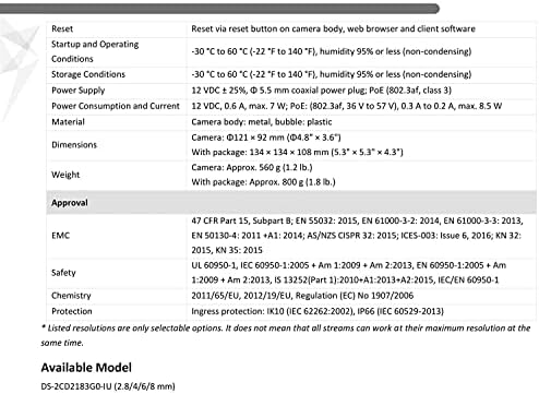 DS-2CD2183G2-I 4K 8MP AcuSense Vandal Fixed Dome POE IP Camera Outdoor, 2.8mm Wide Angle, 3-Axis, WDR, IP67, IK10|B0FND643B6