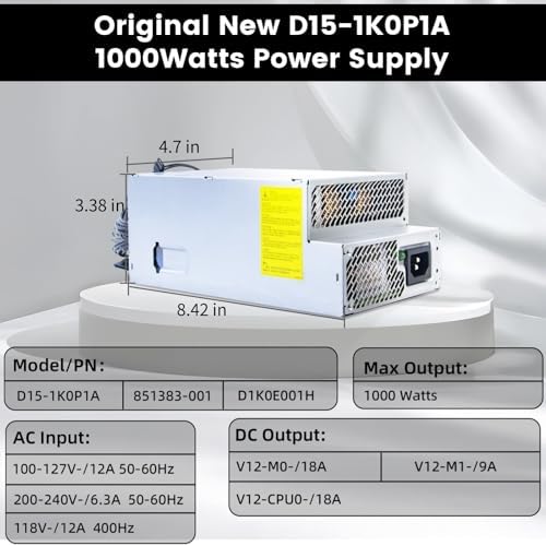 LXun Upgraded D15-1K0P1A 851383-001 1000W Power Supply Replacement for Original New D1K0E001H 1000w Power Supply Compatible with HP G4 Z4 Z6 Work Station Power Supply Main 18pin Connector