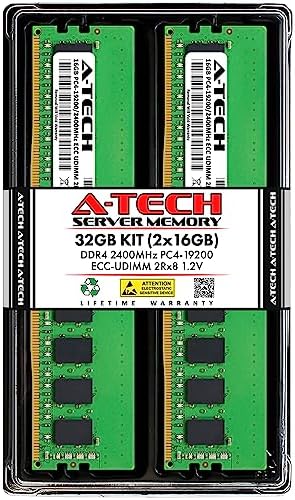 A-Tech Server 32GB Kit (2x16GB DDR4 2133MHz PC4-17000 ECC UDIMM 2Rx8 Dual Rank 1.2V ECC Unbuffered DIMM 288-Pin Server & Workstation RAM Memory Upgrade Modules (A-Tech Enterprise Series