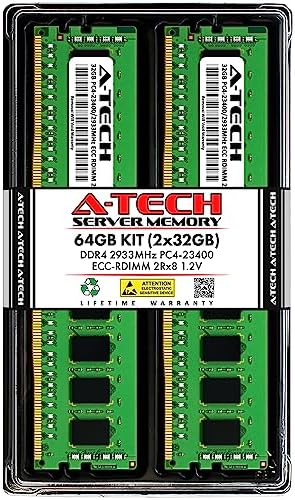 A-Tech 64GB Kit (2x32GB DDR4 2666MHz PC4-21300 ECC RDIMM 2Rx4 Dual Rank 1.2V ECC Registered DIMM 288-Pin Server & Workstation RAM Memory Upgrade Modules (A-Tech Enterprise Series