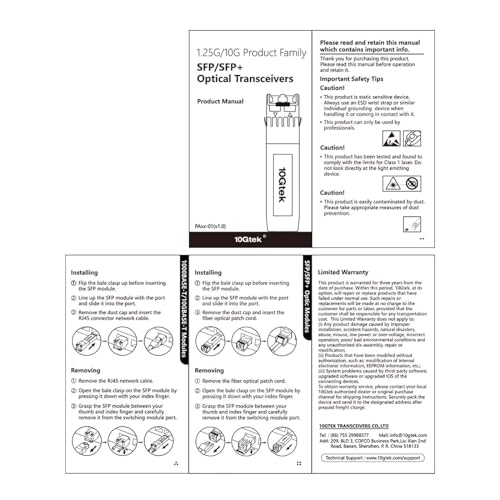 10Gtek 1.25G SFP 1000Base-SX Multimode LC Fiber Transceiver, 850nm MMF, 550m, for Cisco GLC-SX-MMD/SFP-GE-S, Meraki MA-SFP-1GB-SX, Fortinet, Ubiquiti UniFi UF-MM-1G, Mikrotik, TP-Link, Pack of 2|B08BP3JDBV