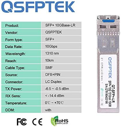 10G LR SFP+ Module, 10GBASE-LR Gigabit Ethernet Optic Transceiver, 10GbE Network MINI GBIC, SMF 1310nm 10km DDM LC Single-Mode for Cisco SFP-10G-LR, Mikrotik S-31DLC20D and Other Open Switch|B07QXP6YW5