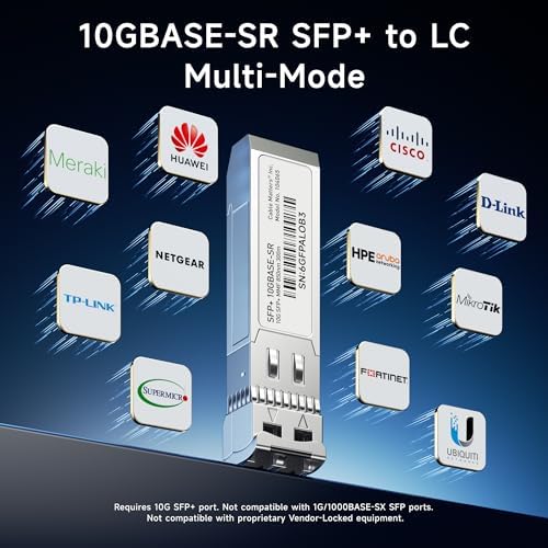 Cable Matters 2-Pack 10GBASE-SR SFP+ to LC Multimode 10G Fiber Transceiver Module, 10G, MMP Fiber, Up to 300m, for Cisco, Ubiquiti, TP-Link, D-Link, MikroTik, Netgear, Supermicro, HPE Aruba|B07TTKHG6T