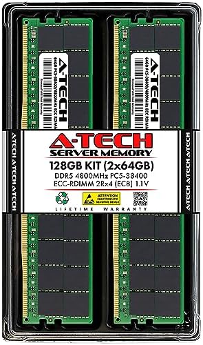 A-Tech 128GB Kit (2x64GB RAM for Dell PowerEdge C6620, MX760c, R660xs, R6625, R760xa, R760xs, R960, T560, XE8640, XE9680 | DDR5 4800MHz PC5-38400 EC8 RDIMM 2Rx4 ECC Registered Server Memory Upgrade