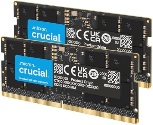Crucial 32GB DDR5 RAM Kit (2x16GB), 5600MHz (or 5200MHz or 4800MHz) Laptop Memory 262-Pin SODIMM, Compatible with Intel Core and AMD Ryzen 7000, Black - CT2K16G56C46S5|B0BLTDRRLF