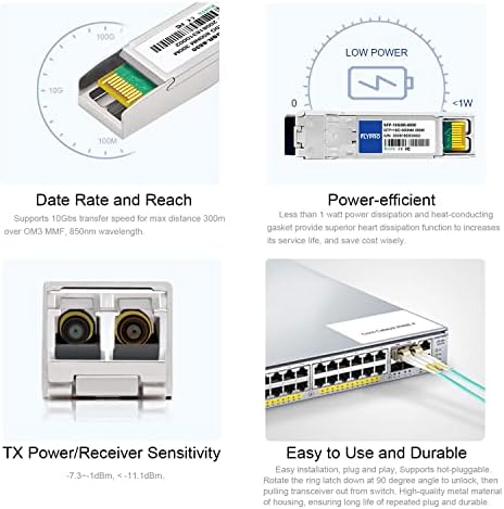 FLYPROFiber- 10GBase-SR SFP+ Transceiver, 10G SR LC Fiber Optics Multimode Module for Dell 407-BBOU (MMF 850nm 300m DOM)|B08FWYJDY6