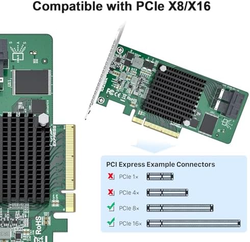 H!Fiber LSI SAS 9211-8i RAID Controller Card, 6Gb/s Internal SAS/SATA HBA Card, LSI 2008 Chip, PCI Express 2.0 X8, 2X SFF-8087 Ports|B0BKQDJLZ9