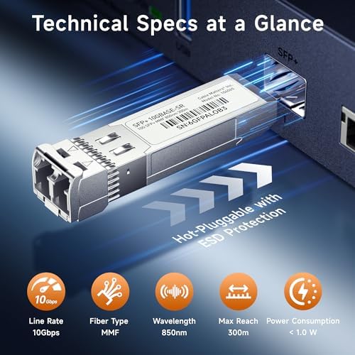 Cable Matters 2-Pack 10GBASE-SR SFP+ to LC Multimode 10G Fiber Transceiver Module, 10G, MMP Fiber, Up to 300m, for Cisco, Ubiquiti, TP-Link, D-Link, MikroTik, Netgear, Supermicro, HPE Aruba|B07TTKHG6T