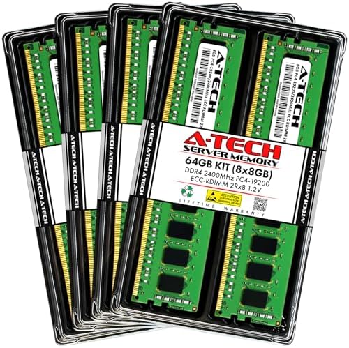 A-Tech 64GB Kit (2x32GB DDR4 2400MHz PC4-19200 ECC RDIMM 2Rx4 Dual Rank 1.2V ECC Registered DIMM 288-Pin Server & Workstation RAM Memory Upgrade Modules (A-Tech Enterprise Series