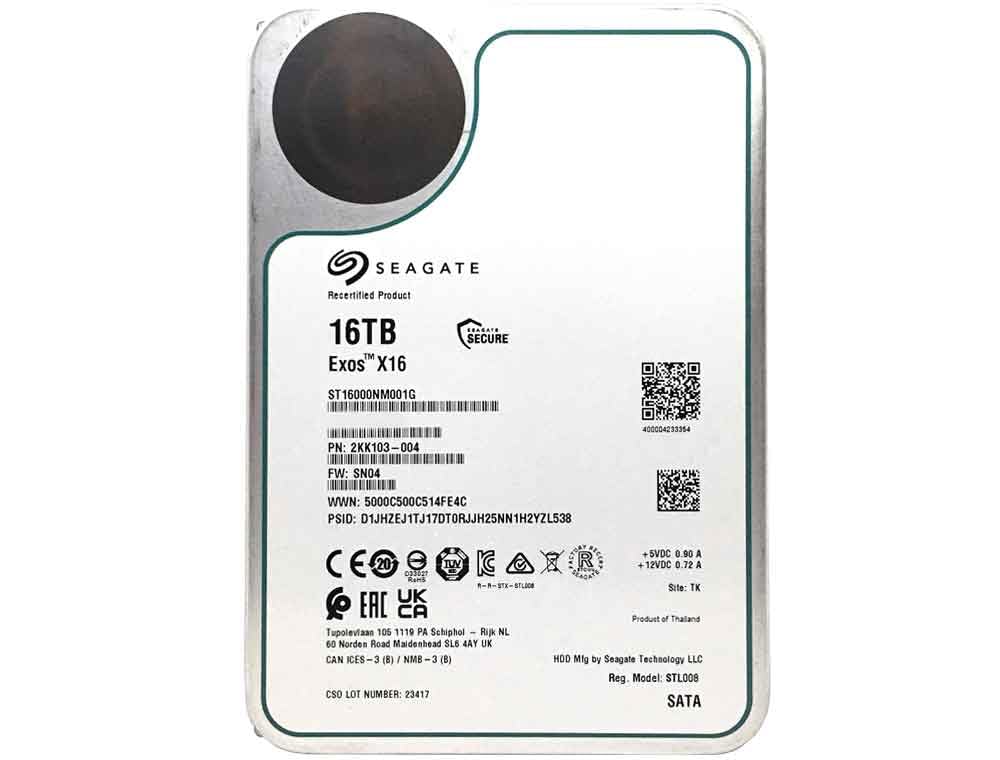 Seagate (Recertified) Exos X16 16TB 7200 RPM SATA 6Gb/s 256MB Cache 3.5-Inch Internal Data Center HDD Enterprise Hard Drive (ST16000NM001G)
