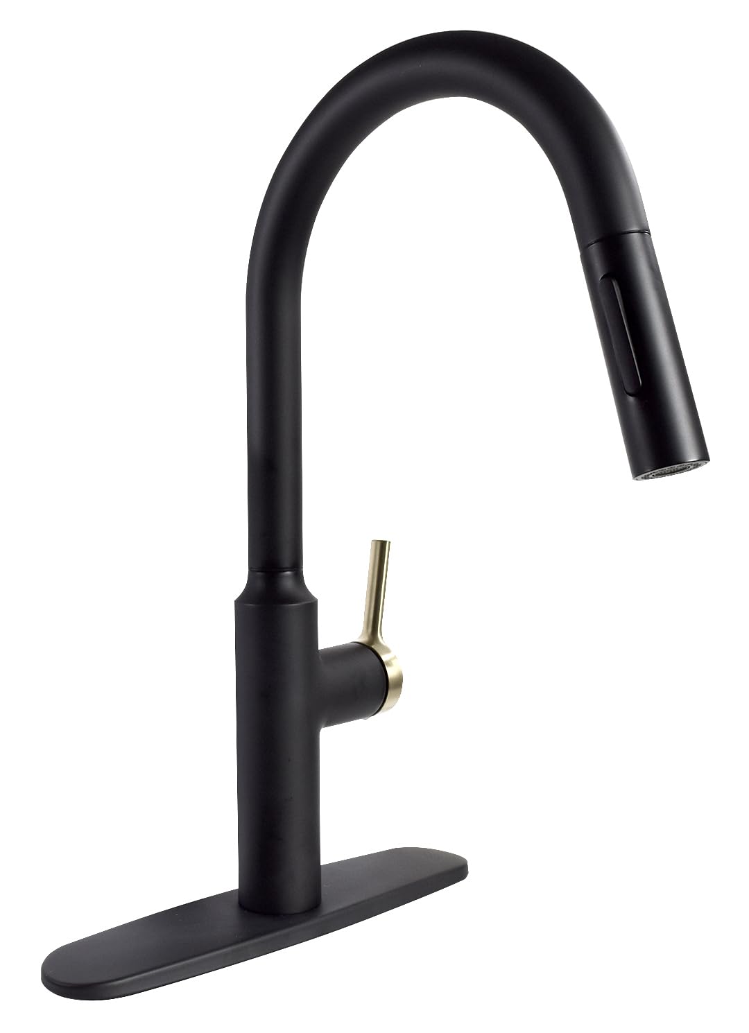 Valterra PF231780 8" Premium Slimline Single Handle Pull Down Kitchen Faucet, Matte Black w/Gold Handle