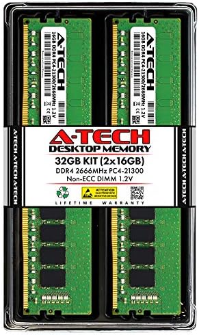 A-Tech 32GB (2x16GB DDR4 2666 MHz UDIMM PC4-21300 (PC4-2666V CL19 DIMM Non-ECC Desktop RAM Memory Modules