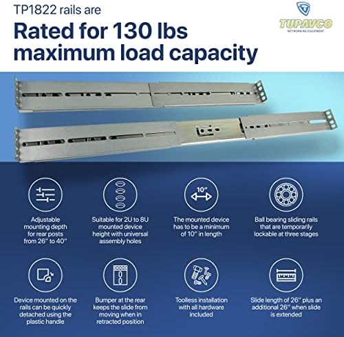 Rackmount Sliding Rails - Kit for 2U-8U Chassis (Adjustable 26" to 40" Depth) 2 or 4 Post Mount Sliders for Server Case (Compatible with Any Standard Rack, Cabinet, Computer Enclosure) Tupavco TP1822|B0B8QW9K1Y