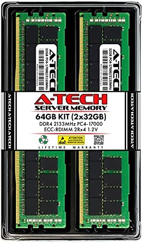 A-Tech 64GB Kit (2x32GB DDR4 2666MHz PC4-21300 ECC RDIMM 2Rx4 Dual Rank 1.2V ECC Registered DIMM 288-Pin Server & Workstation RAM Memory Upgrade Modules (A-Tech Enterprise Series