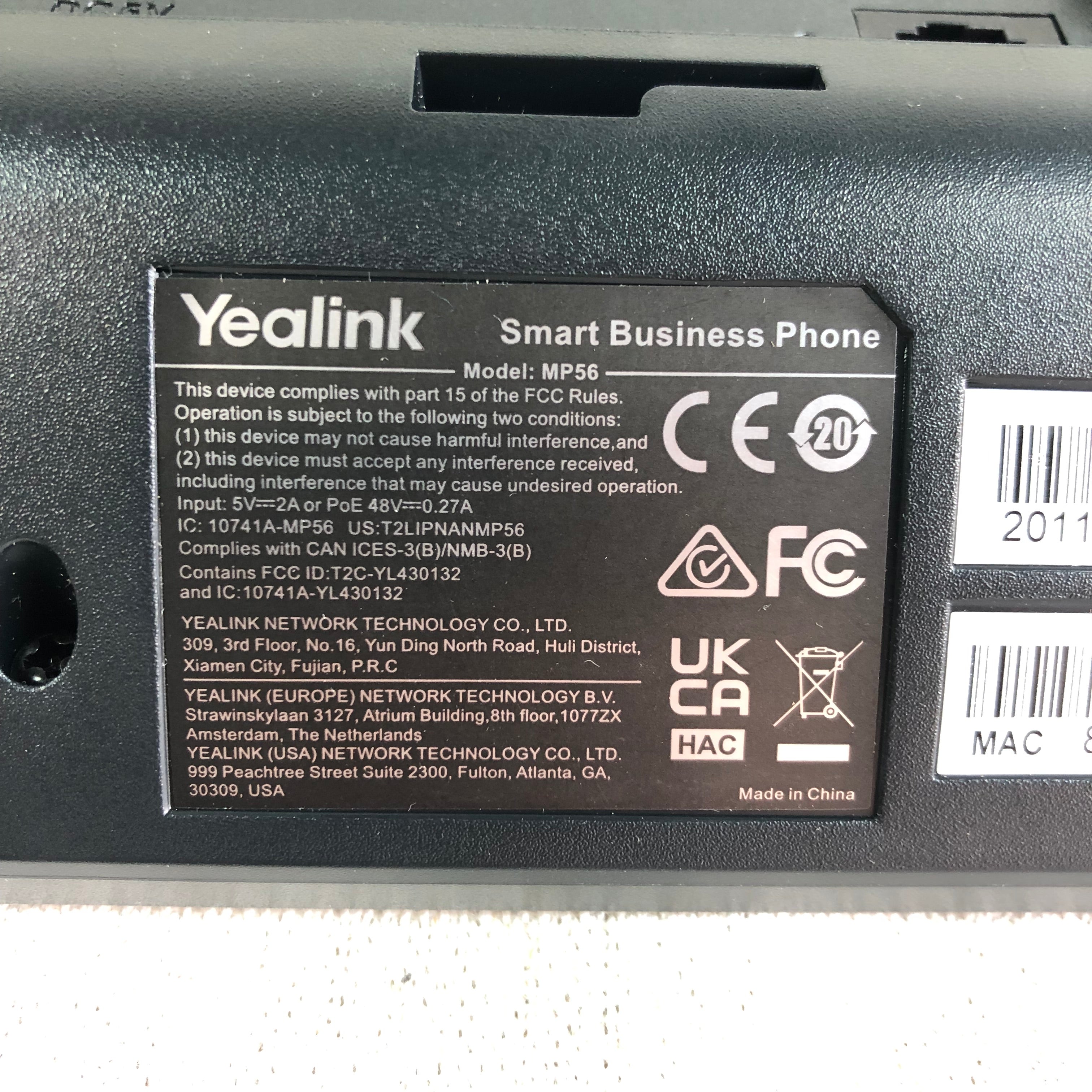 Yealink MP56 IP Phone Compatible with Microsoft Teams 5V adapter