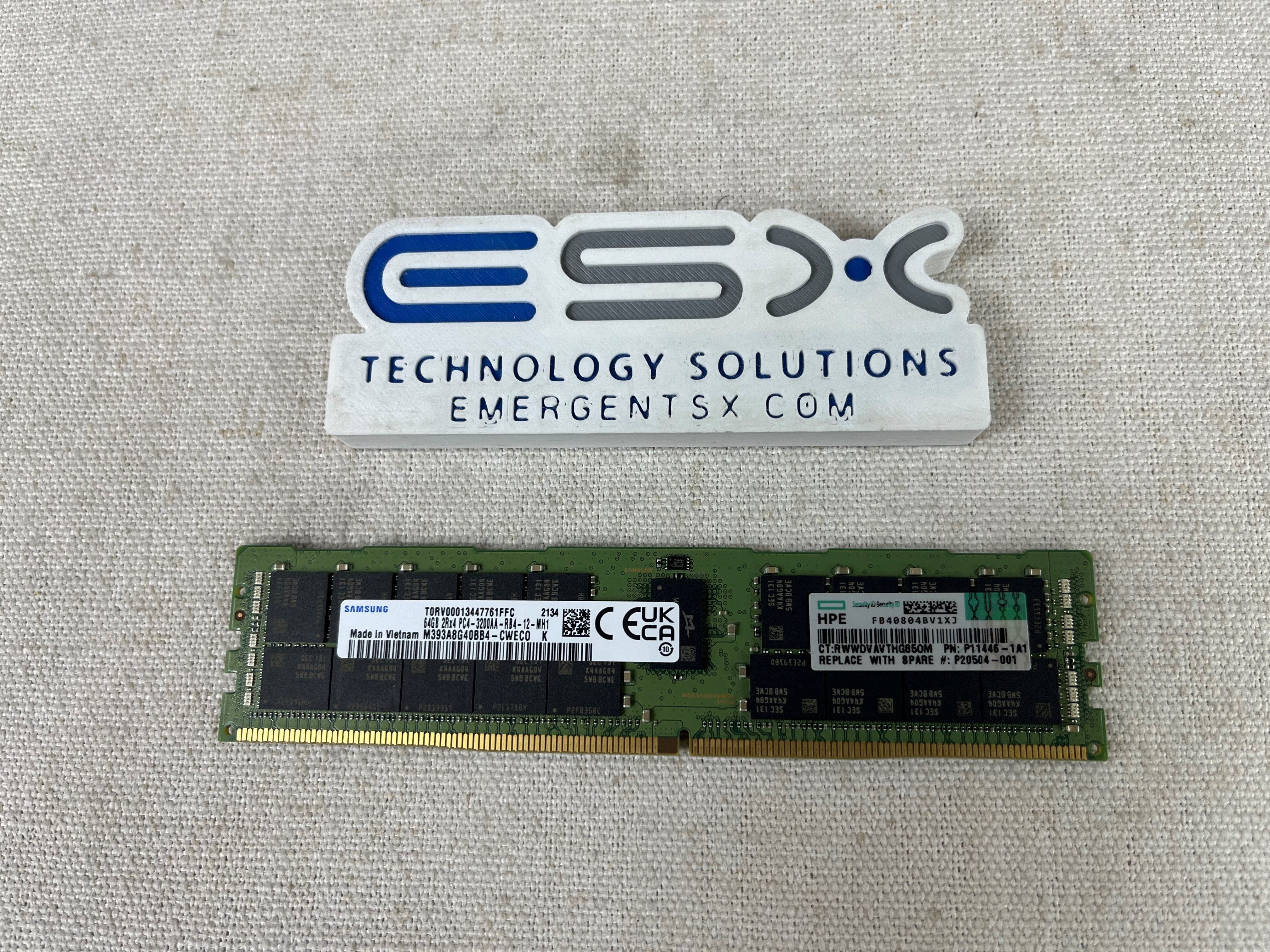 HPE 64GB 2RX4 PC4-25600AA-R DDR4-3200MHZ RDIMM P11446-1A1, P20504-00, P07650-B21