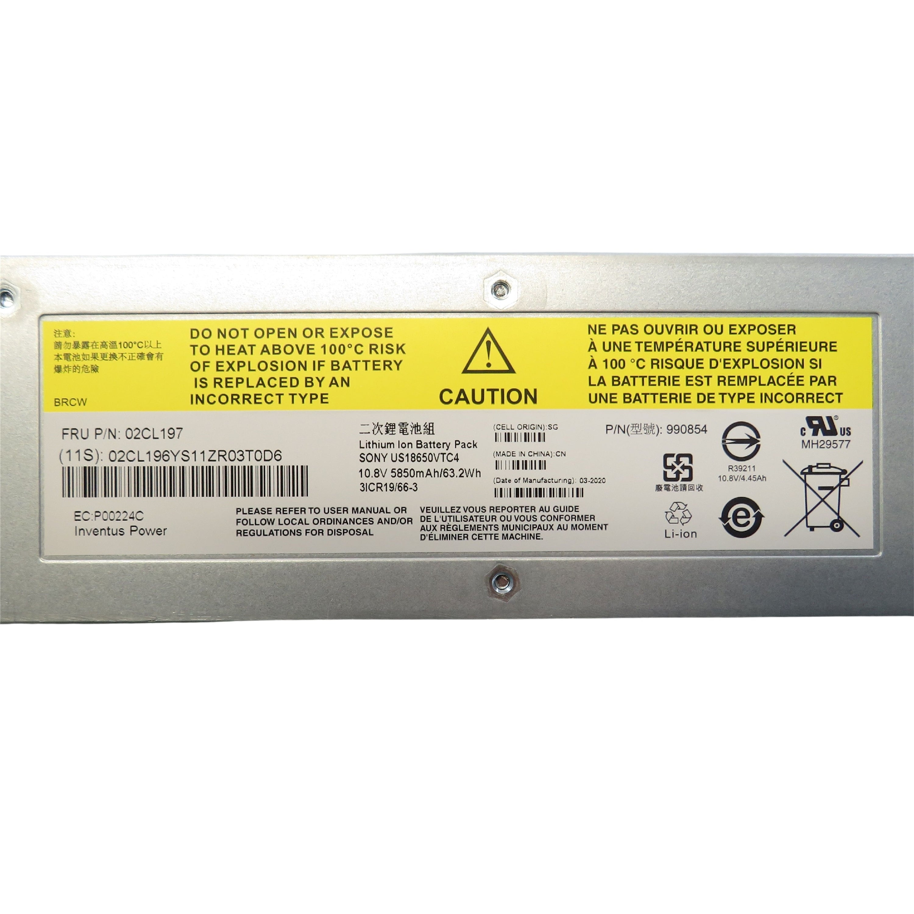 IBM 02CL197 990854 Flash System Lithium Ion Battery Module (Refurbished)