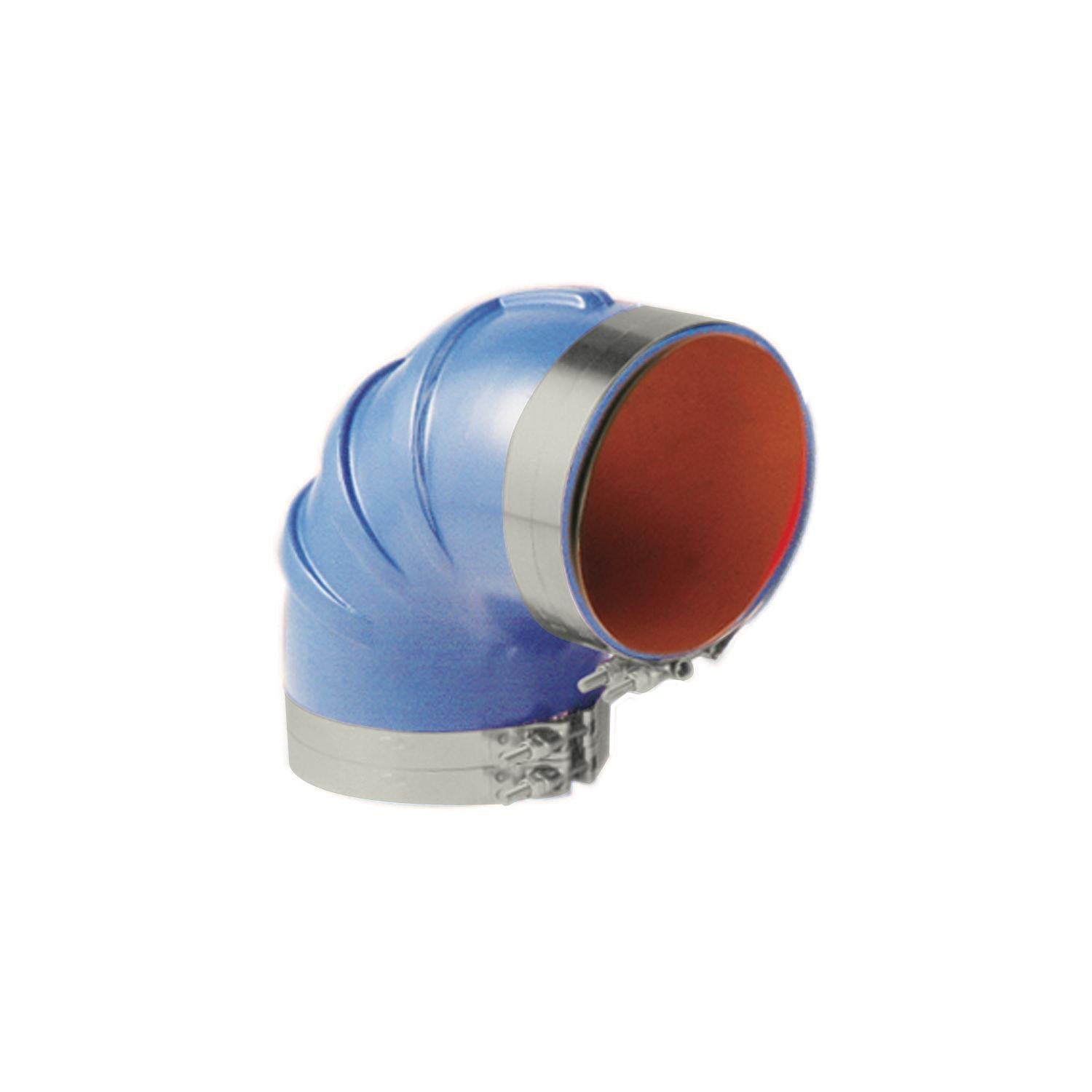 Trident Marine 290V2000-S/S Trident Blue Silicone "VHT" 90 Degree Elbow w/T-Bolt, Clamps, 2"