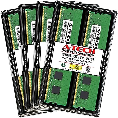 A-Tech 128GB Kit (8x16GB RAM for Dell PowerEdge C6620, HS5610, HS5620, R660, R660xs, R760, R7615, XE8640, XE9640, XE9680 | DDR5 4800MHz PC5-38400 EC8 RDIMM 1Rx8 ECC Registered Server Memory Upgrade