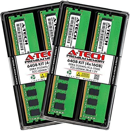 A-Tech 64GB Kit (4x16GB RAM for Dell PowerEdge R230, R240, R330 XL, R340, T130, T140, T30, T330, T340 | DDR4 2133MHz PC4-17000 ECC-UDIMM 2Rx8 ECC Unbuffered Server Memory Upgrade