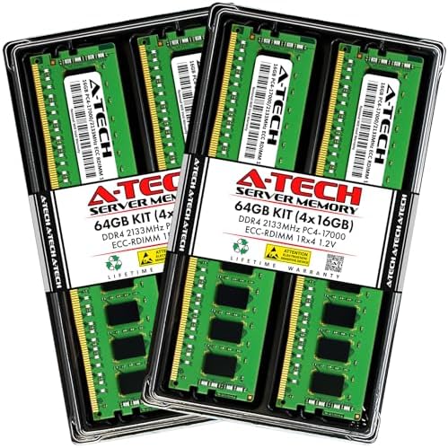 A-Tech 64GB Kit (2x32GB DDR4 2133MHz PC4-17000 ECC RDIMM 2Rx4 Dual Rank 1.2V ECC Registered DIMM 288-Pin Server & Workstation RAM Memory Upgrade Modules (A-Tech Enterprise Series
