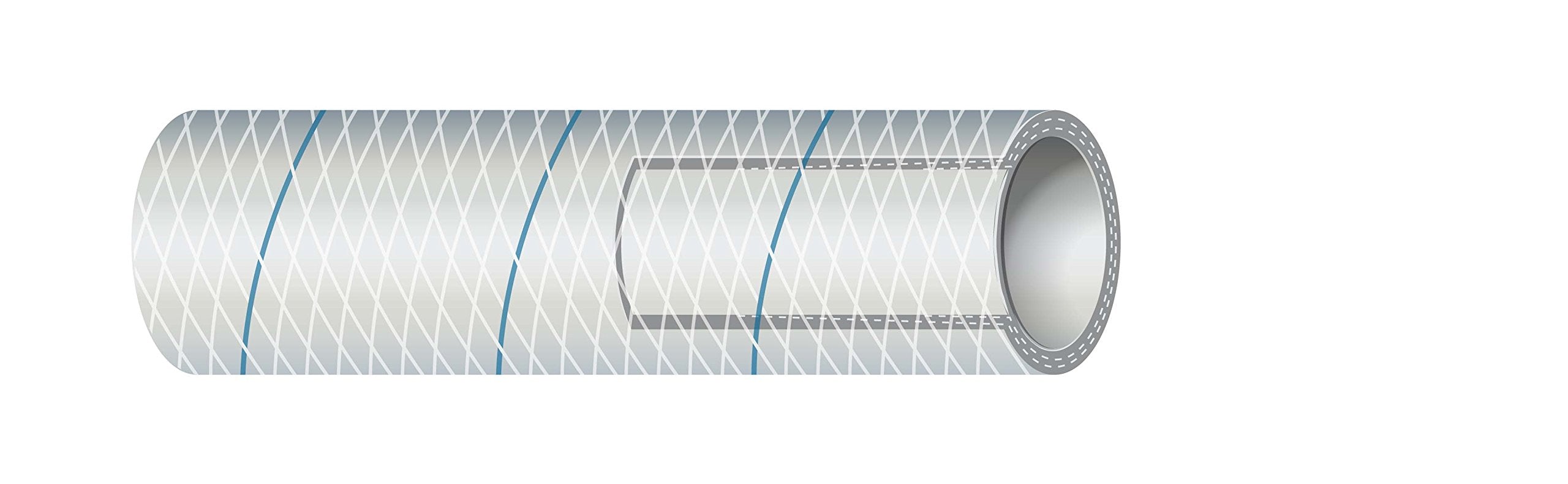 Shield 16-164-0345 Shields Marine Hose Clear Reinforced Series 164 PVC Tubing w/, Blue Tracer