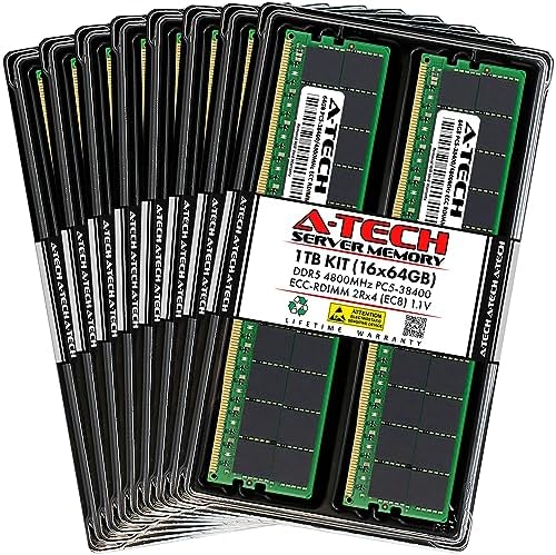 A-Tech 1TB Kit (16x64GB RAM for Dell PowerEdge C6620, HS5610, HS5620, MX760c, R660, R760, R760xa, R860, R960, T560, XE9640 | DDR5 4800MHz PC5-38400 EC8 RDIMM 2Rx4 ECC Registered Server Memory Upgrade
