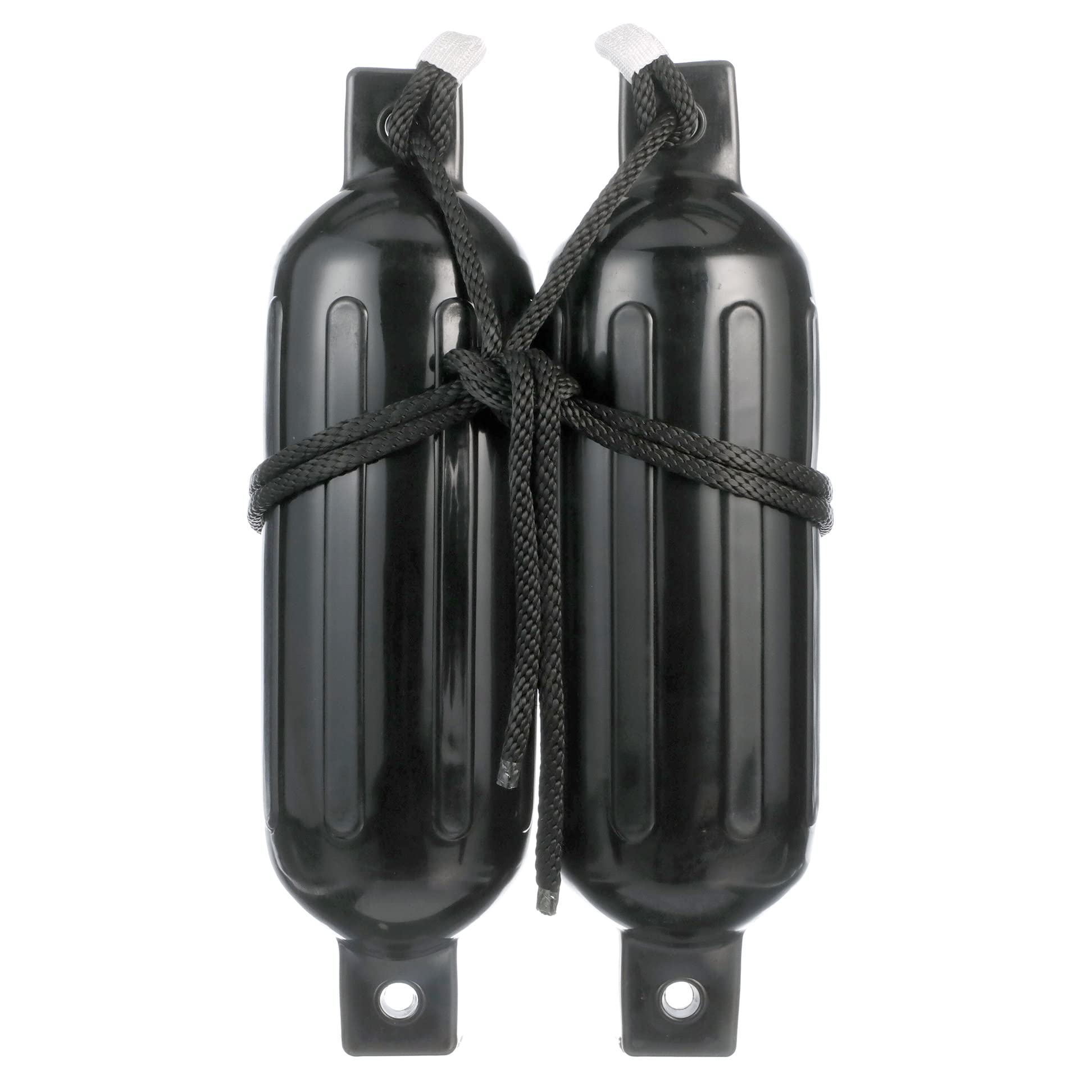 Seachoice DE77206S Black Twin Eye Ribbed Fender Kit, (2) 5.5" x 20" Fenders and (2) 3/8" x 5' Fender Lines