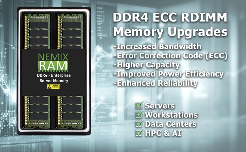 NEMIX RAM 128GB (4X32GB DDR4 2400MHZ PC4-19200 2Rx4 1.2V CL17 288-PIN ECC RDIMM Registered Server Memory KIT Compatible with Dell PowerEdge FC830 Server