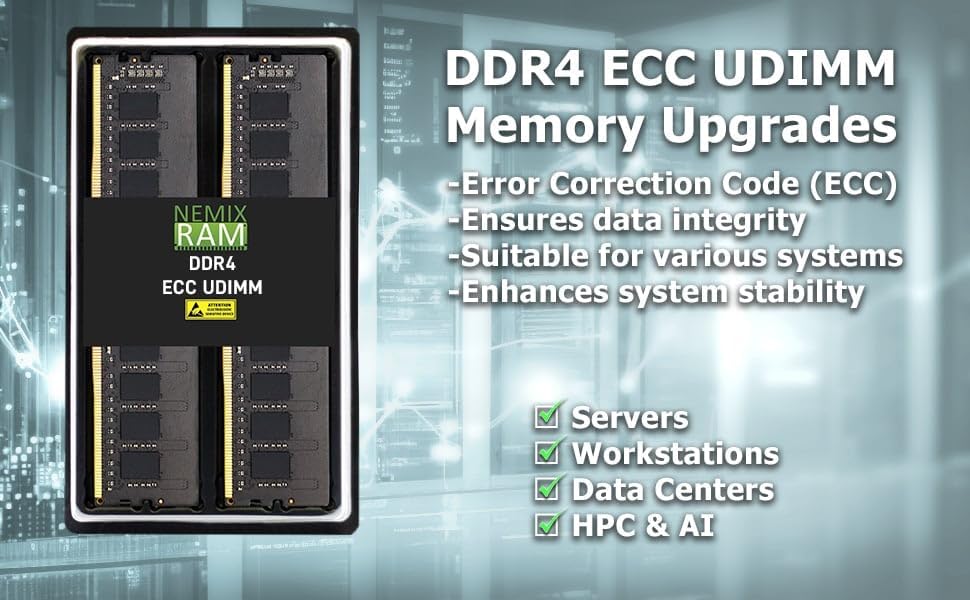 NEMIX RAM 128GB (4X32GB DDR4 3200MHZ PC4-25600 2Rx8 1.2V CL22 288-PIN ECC Unbuffered UDIMM KIT Compatible with Dell PowerEdge R350 Rack Server