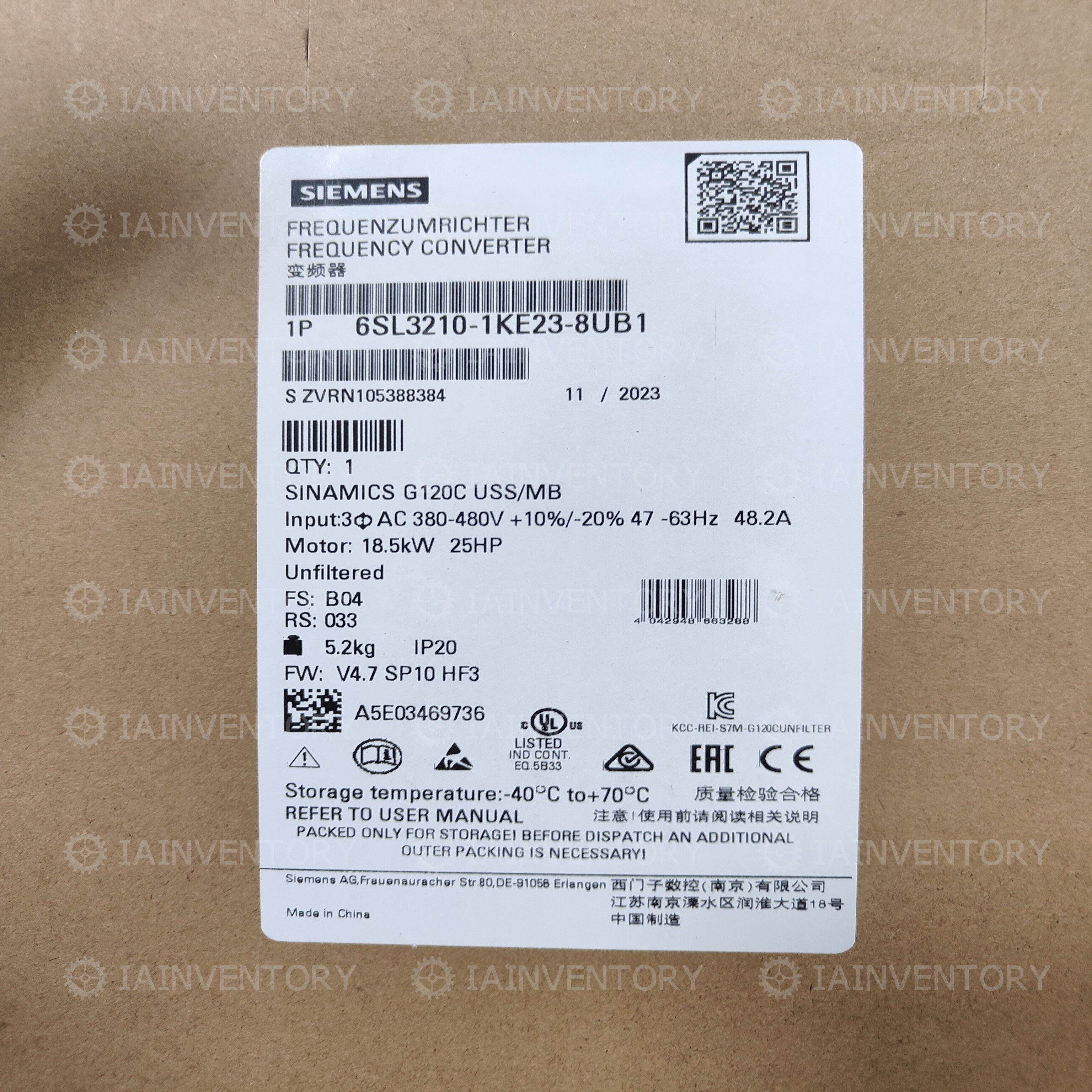 SIEMENS 6SL3210-1KE23-8UB1 SINAMICS G120C
