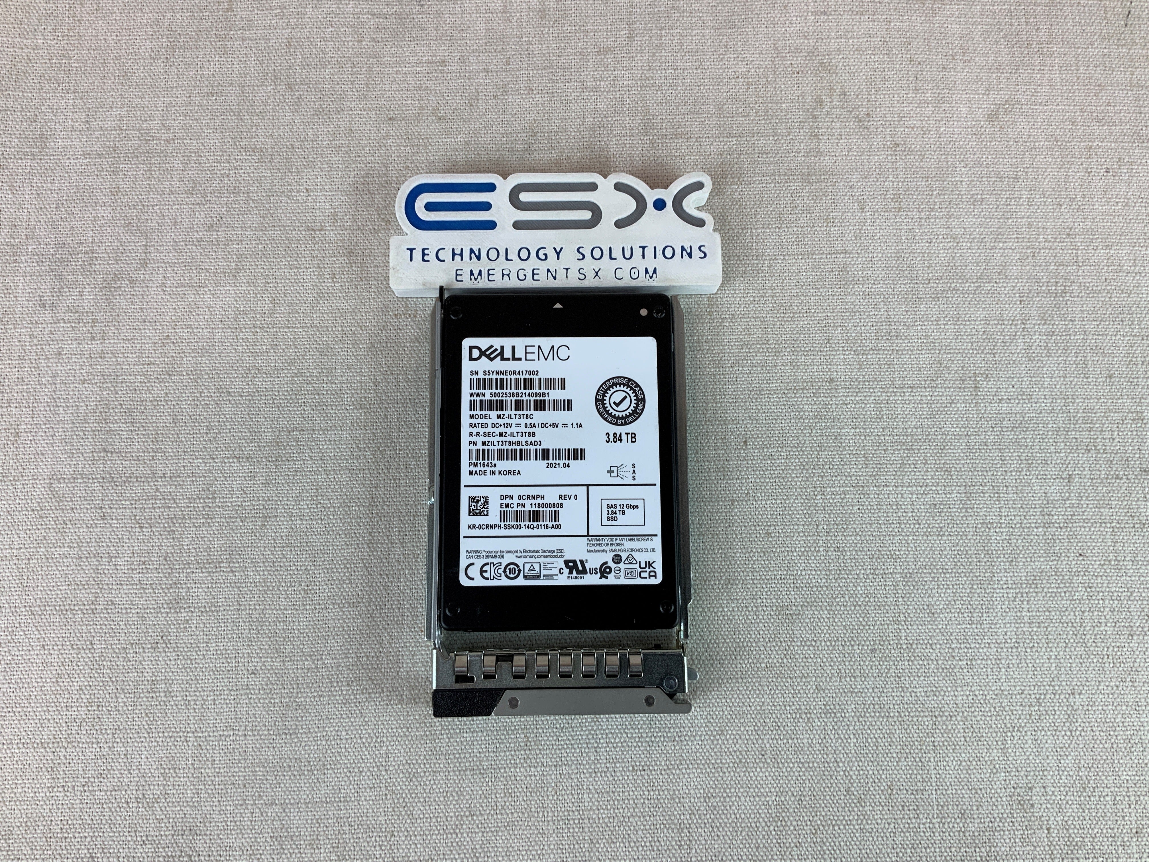 Dell CRNPH 3.84TB 12Gb/s 2.5" SAS RI SSD PM1643a MZ-ILT3T8C w/ 14G Tray - 100%