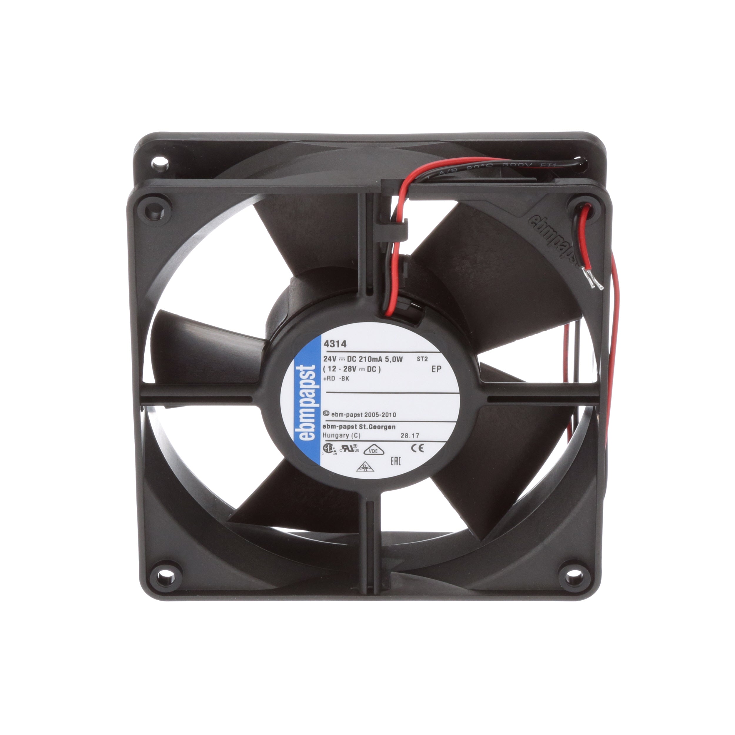 ebm-papst 4314 DC Fan, 24V, 120x120x32mm, 100.1CFM, 5W, 45dBA, 2800RPM, Wire Leads - aloinfousa.com