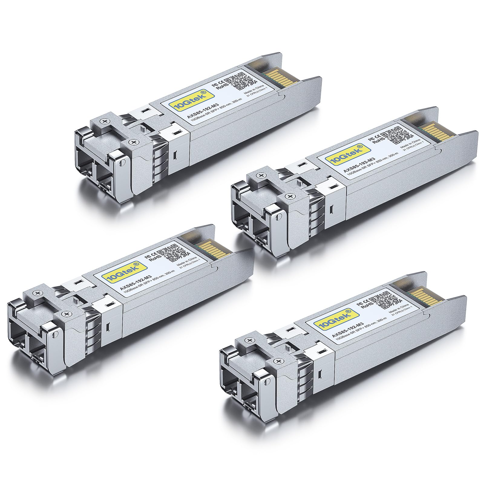 10Gtek 10GBase-SR SFP+ LC Transceiver, 10G 850nm Multimode SFP Module, up to 300 Meters, for Cisco SFP-10G-SR, Meraki MA-SFP-10GB-SR, Ubiquiti UniFi UF-MM-10G, Fortinet, Mikrotik and More, Pack of 4