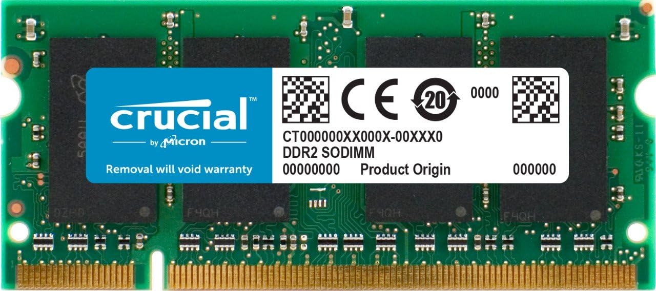 Crucial 4GB CT51264AC800 DDR2 800MHz (PC2-6400) CL6 200-Pin SODIMM Module for Laptop - CT51264AC800