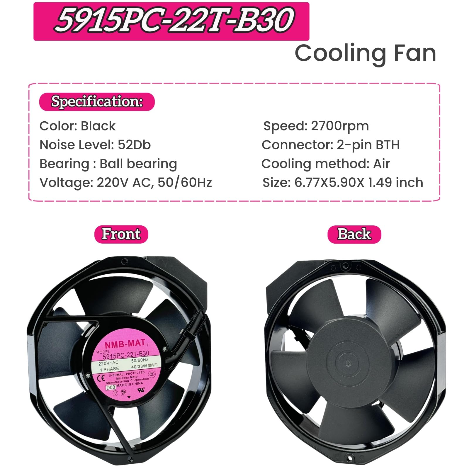 for 5915PC-22T-B30 220V Cooling Fan, 40W/38W 50/60Hz 172X150X38mm Inverter Cooling Fan Enclosure Power Fan 5915PC-22T-B30 - aloinfousa.com