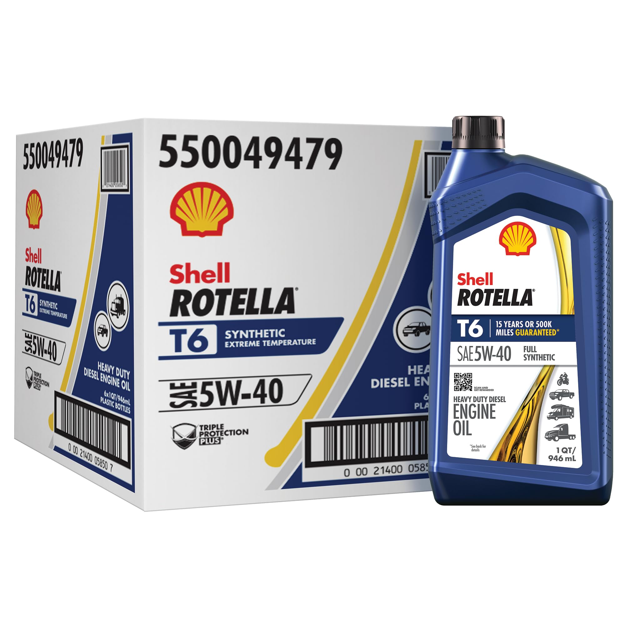 Shell Oil 550049479 Shell Rotella T6 Synthetic Heavy Duty Diesel Engine Oil, 5W-40, Qt