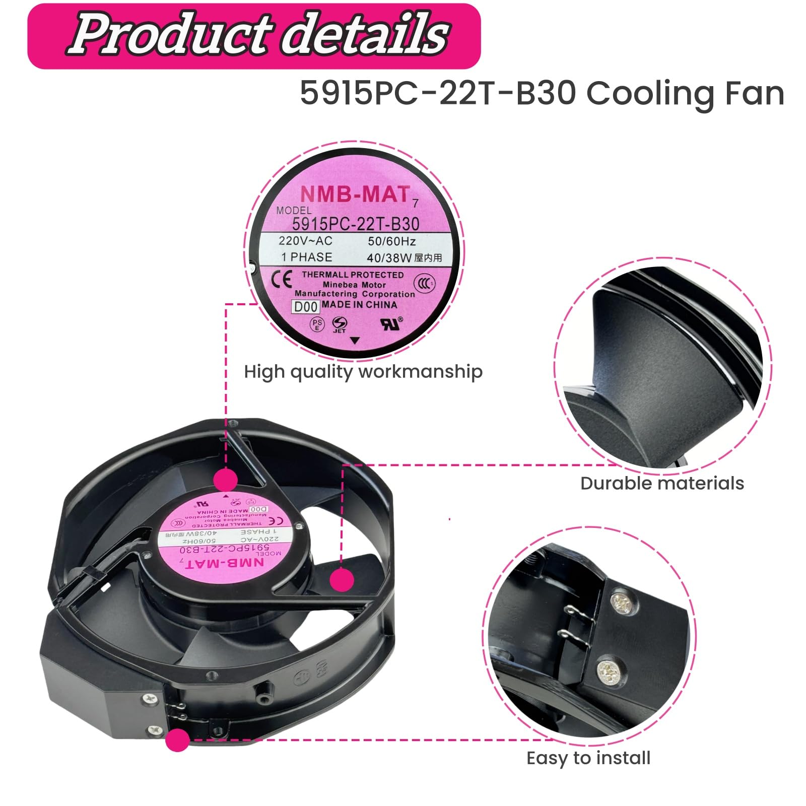 for 5915PC-22T-B30 220V Cooling Fan, 40W/38W 50/60Hz 172X150X38mm Inverter Cooling Fan Enclosure Power Fan 5915PC-22T-B30 - aloinfousa.com