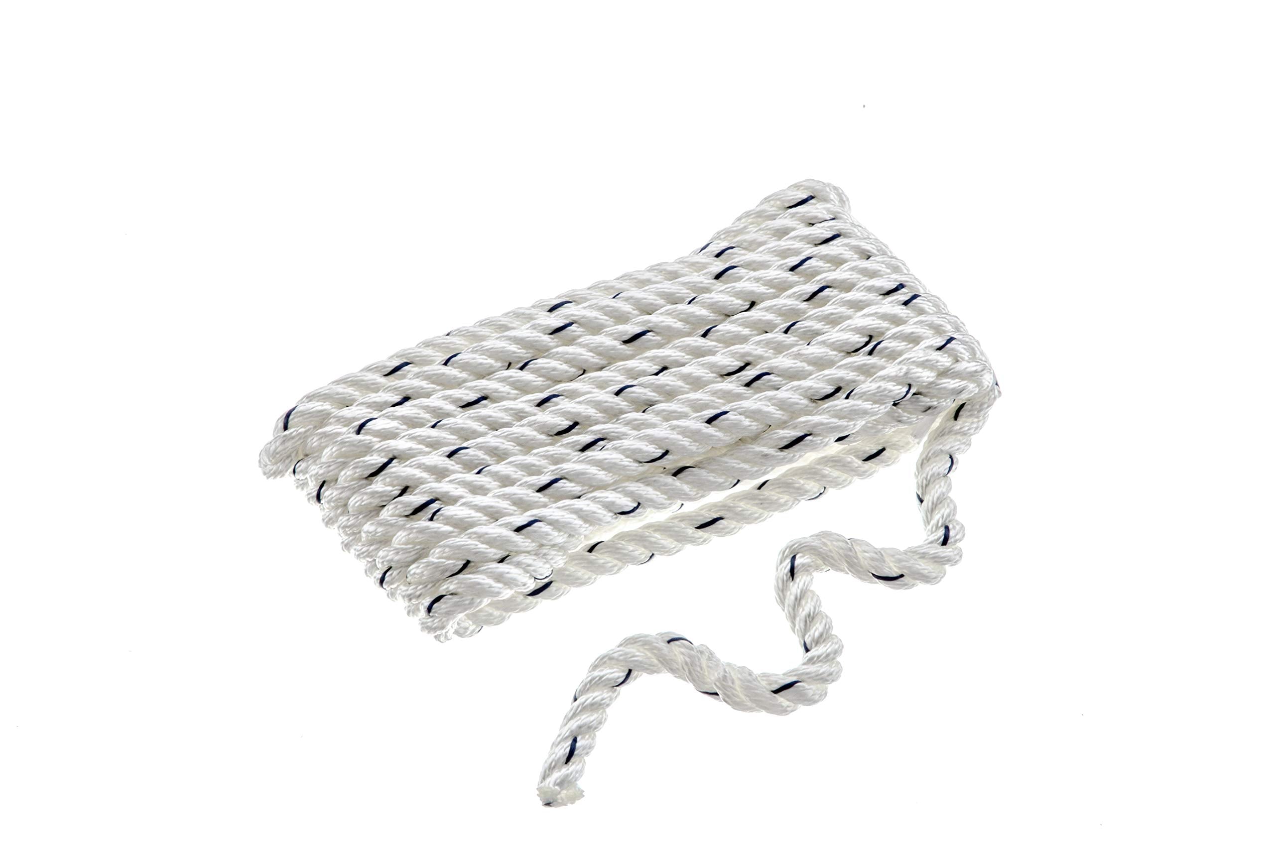 Seachoice 47501 Premium 3-Strand Twisted Nylon Dock Line, White w/ Blue Tracer, 3/8" x 10'