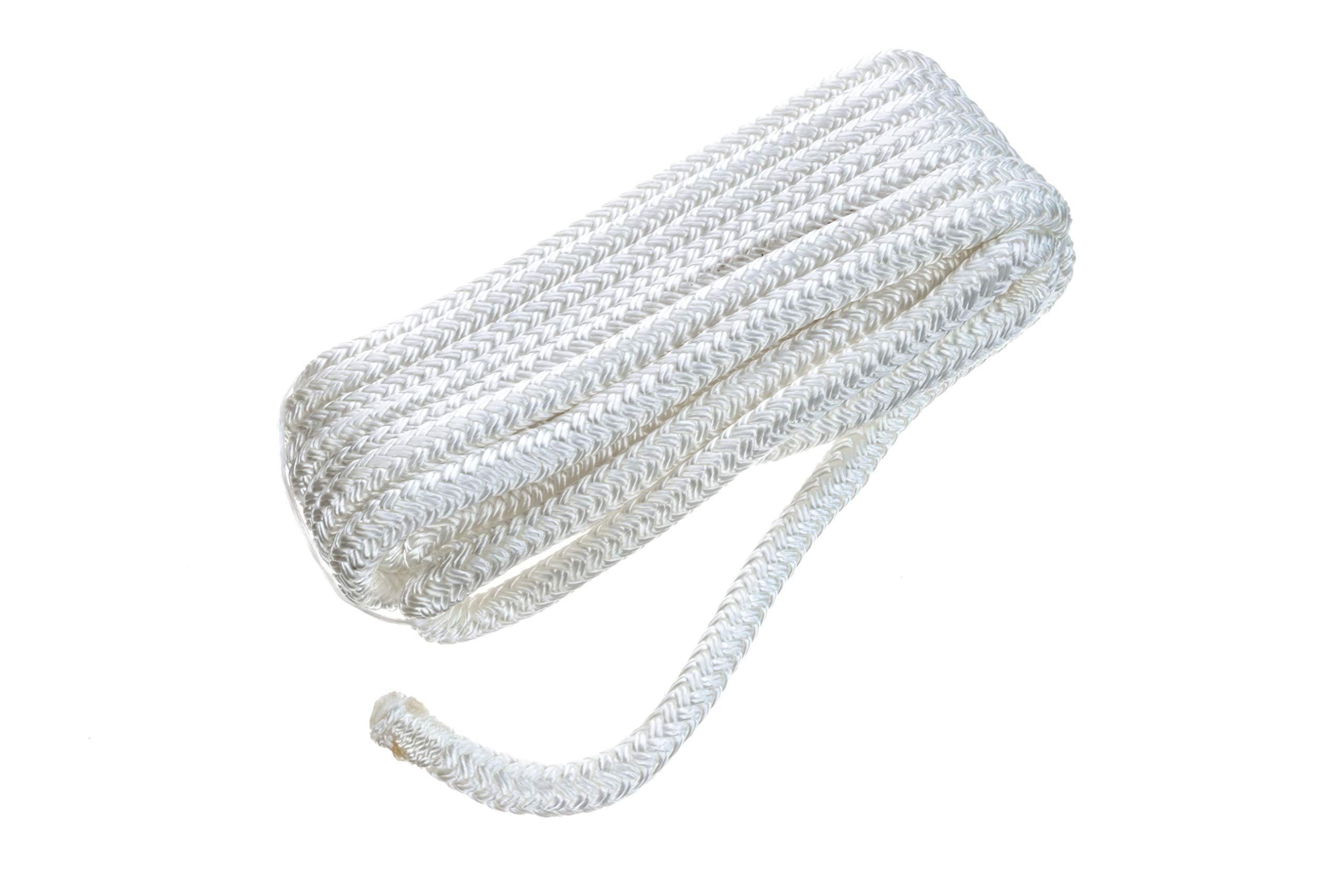 Seachoice Double-Braid Nylon Dock Line w/ Eye Splice, Pre-Shrunk, Heat Stabilized, 3/8 In. X 15 Ft., White