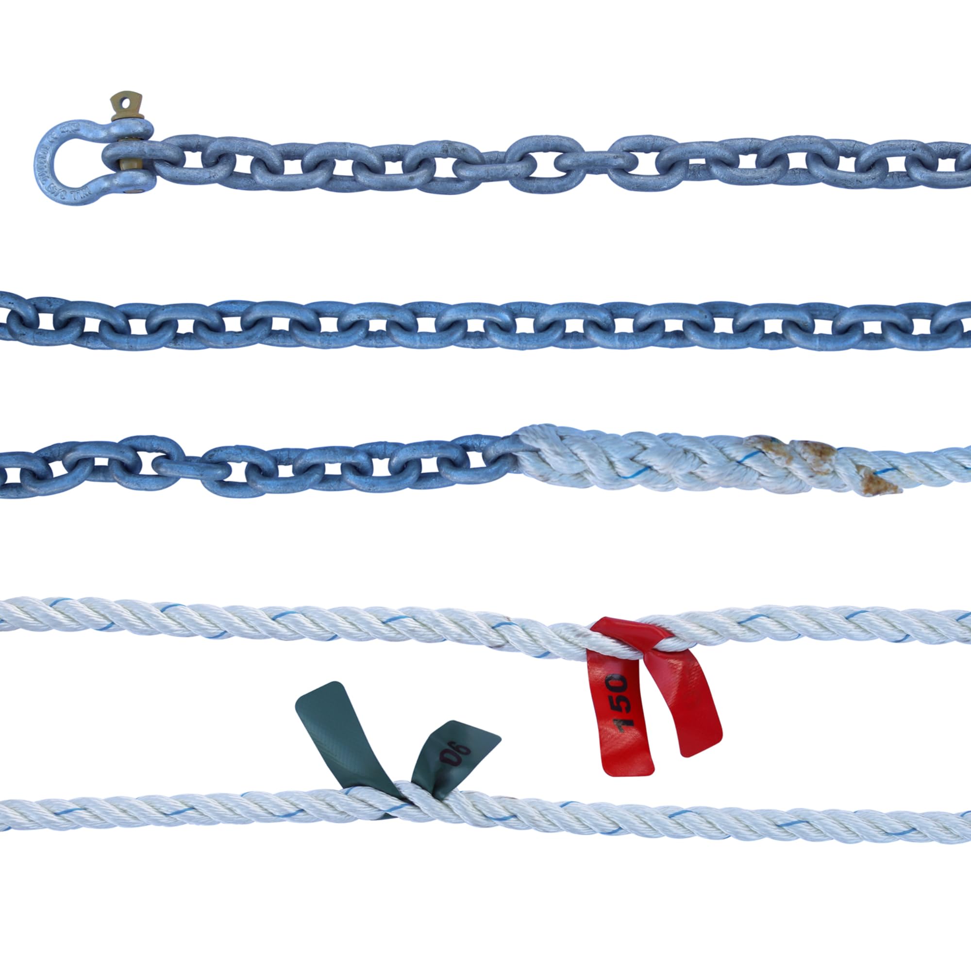 Titan Chain CAR3S58150H5150 Three Strand Anchor Rode, 5/8" x 150' Line, 5/16" x 50' Chain