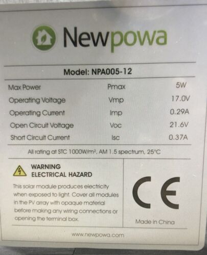 Newpowa NPA005-12 5W 12V Solar Panel - Label | Alo Tech Solutions