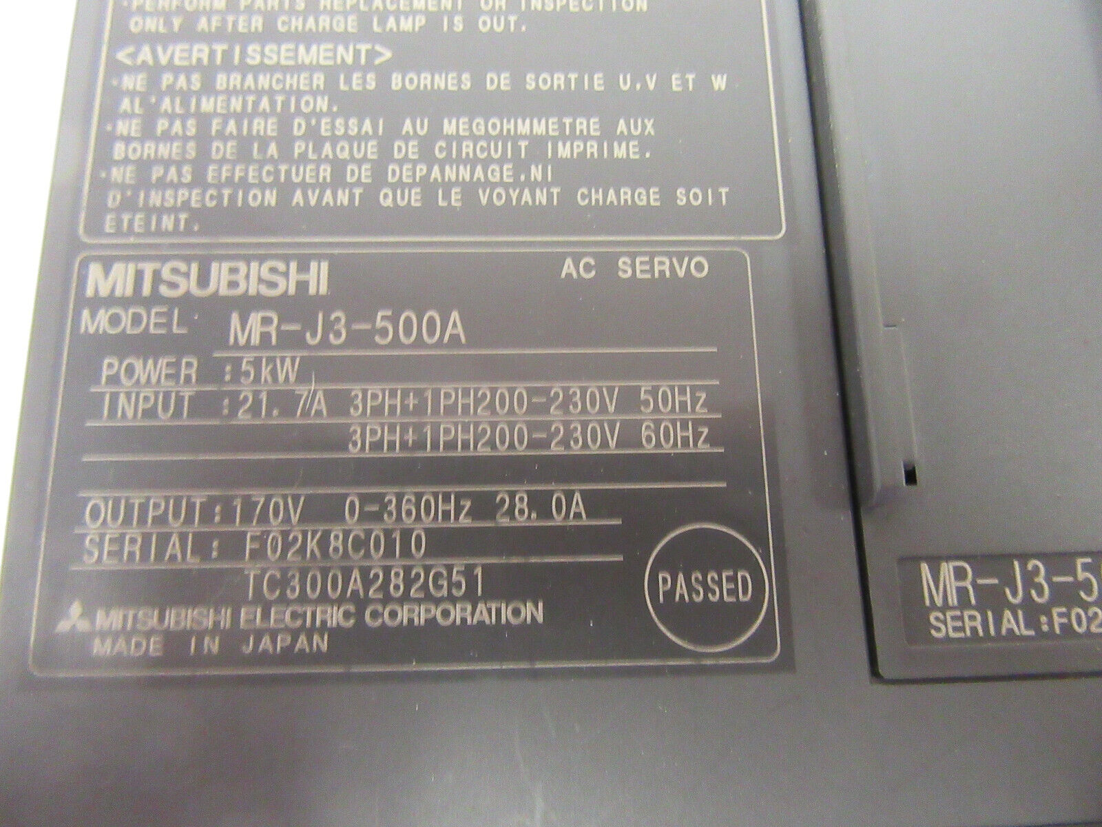 Mitsubishi MR-J3-500A Servo Driver - Front Panel | Alo Tech Solutions