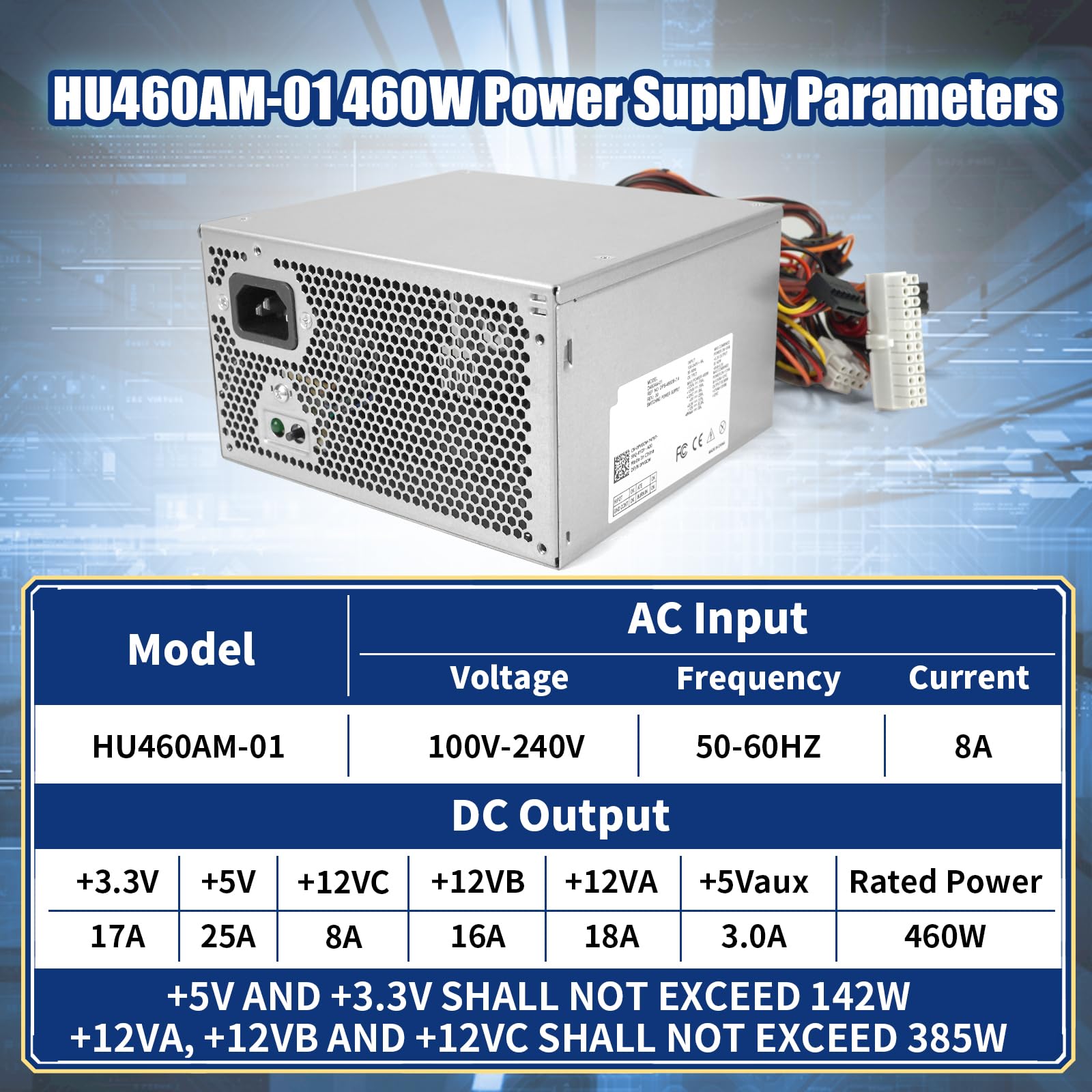 HU460AM-01 WC1T4 D460AM-03 460W Power Supply Compatible with Dell XPS 8930 8920 8910 8900 8700 8300 Alien-Ware Aurora R5 Replacement DPS-460DB-15 AC460AM-01 WY7XX WC1T4 D460AM-03 L350AM-00