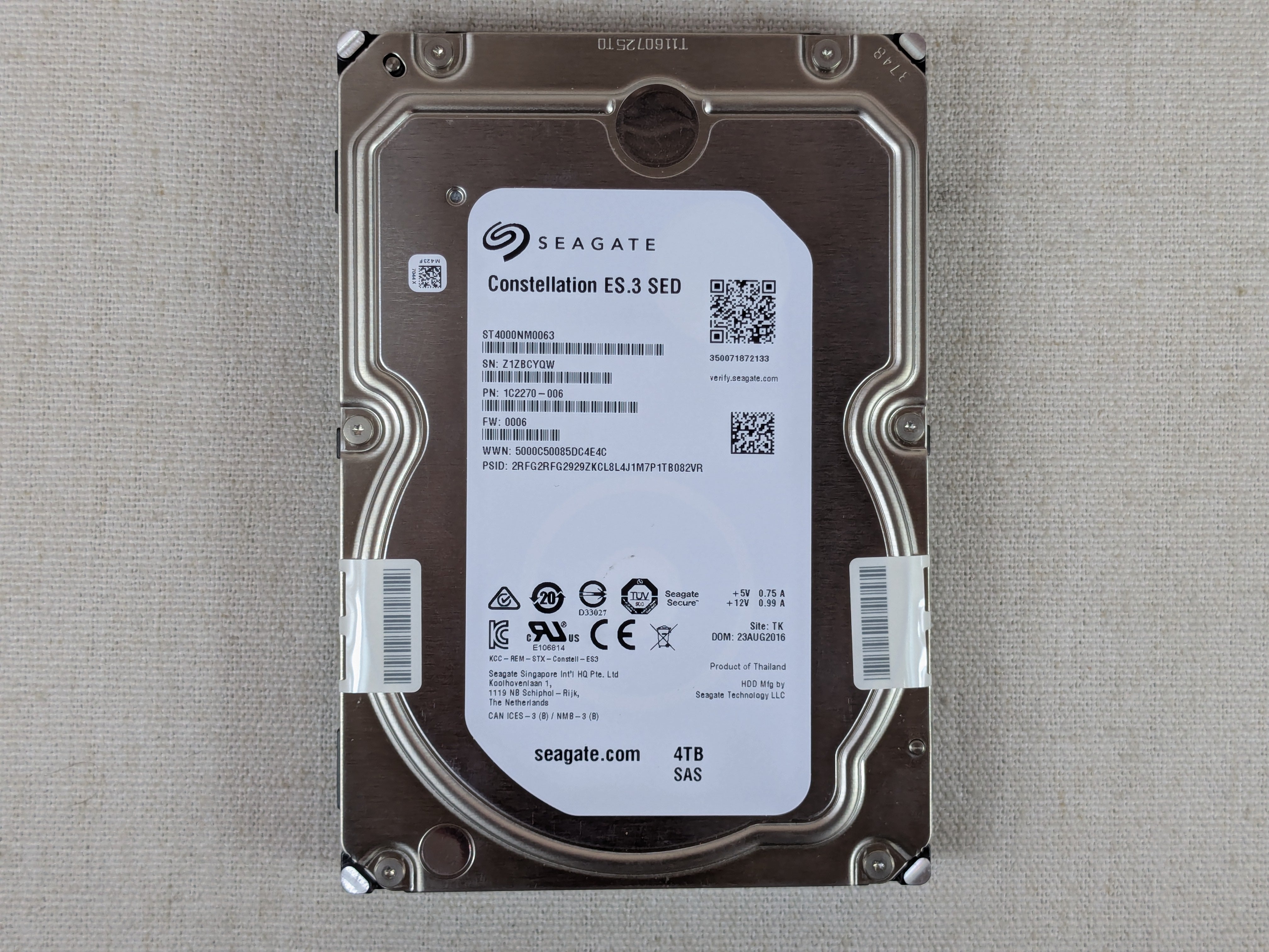 Seagate ST4000NM0063 4TB 7.2k 6Gb/s 3.5" SAS SED Hard Drive